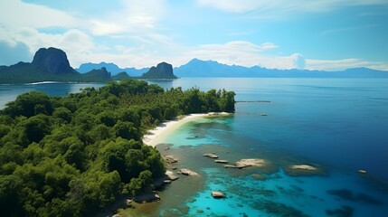 Fototapeta na wymiar Aerial View of Tropical Borneo Island: Bohey Dulang