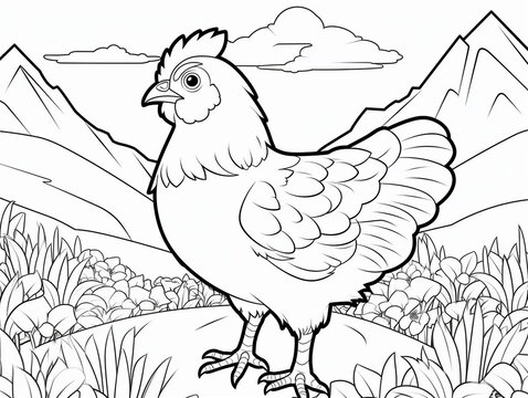 hen and chicken coloring book page black and white outline zoo animals illustration for children