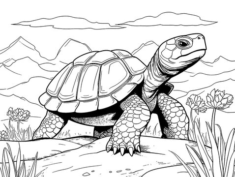 Tourtle coloring book page black and white outline zoo animals illustration for children