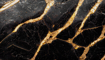 texture of glossy black glossy stone with gold veins