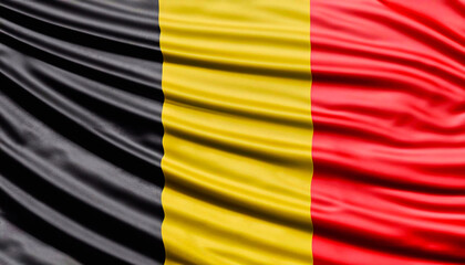 The Belgium flag with juicy colors with pleats with visible satin texture