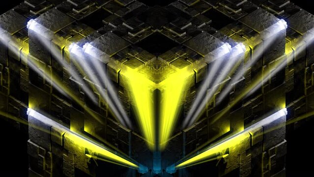 Hyper Cube Yellow Blue Rays Abstract Motion