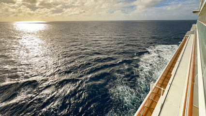 View from the side of a cruise ship at sea