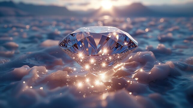 Gigantic diamont on cloud background