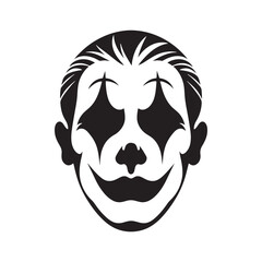 Shadows of Laughter: Clown Face Silhouette Glimpse of Whimsy Silhouetted Clown Playful Darkness Clown's Silhouette Grin.