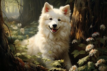 Cute White American Eskimo Dog