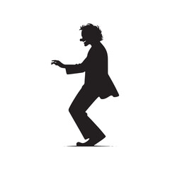 Silhouetted Clown: Full Body Fun,Whimsical Shadows Clown's Full Figure, Playful Darkness Silhouetted Clown in Motion.