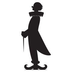Silhouetted Clown: Full Body Fun,Whimsical Shadows Clown's Full Figure, Playful Darkness Silhouetted Clown in Motion.