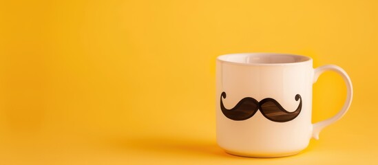 mug with mustache on yellow background