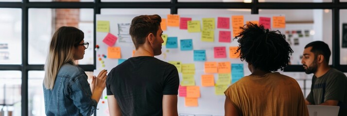 Team Brainstorming Creative Process - A diverse group engages in a brainstorming session, showcasing teamwork and collaborative innovation.