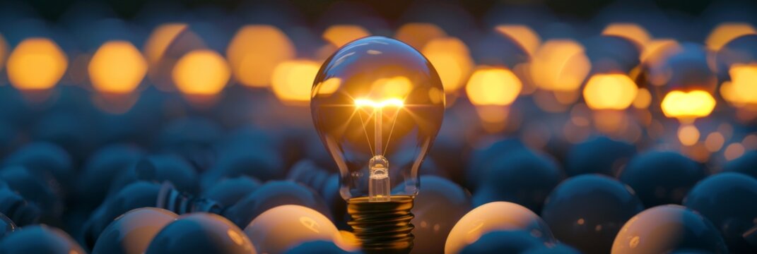 Electric Dreams in a Field of Light Bulbs - An array of bulbs light up a dusk landscape, evoking thoughts of innovation and collective ideas.