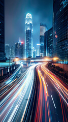 Obraz premium Vibrant City Night Long Exposure - A dazzling long exposure captures the city's dynamic nightlife and urban elegance.