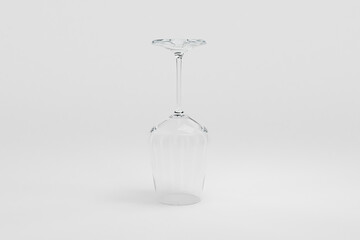 upside down wine glass standing on clean surface isolated on infinite background; 3D rednering