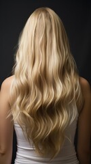 Fototapeta premium Rear view of a girl with flowing long blonde hair, care and hair care concept