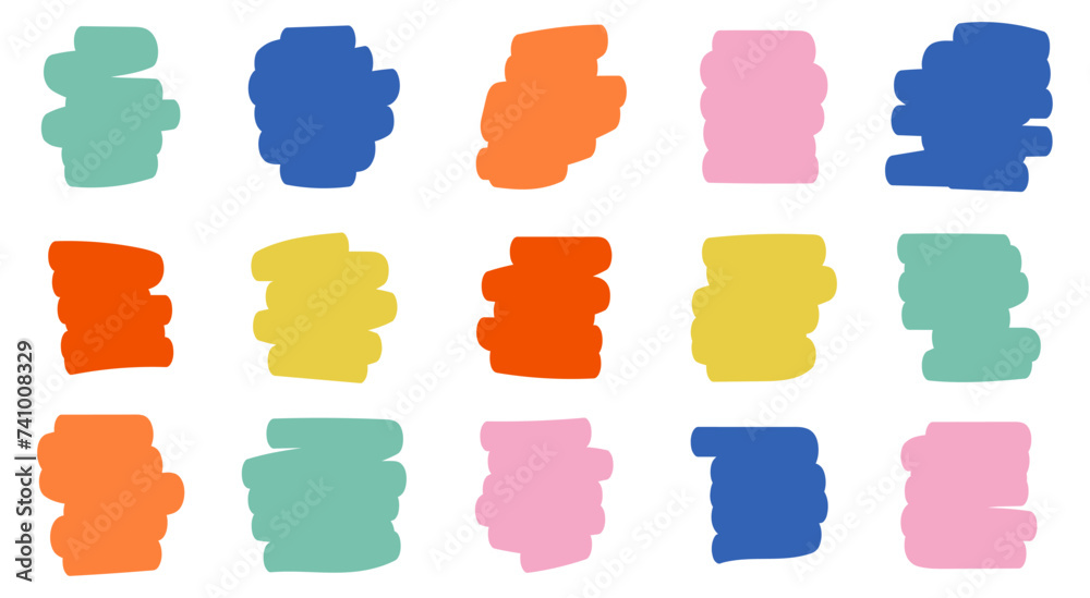 Poster Set of hand drawn paper quote frames. Empty isolated speech bubbles. Colorful text field. Flat vector illustration on transpаrent background.
