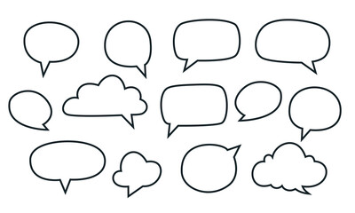 Set of flat vector illustrations. White speech bubbles with a black outline . Vector illustration