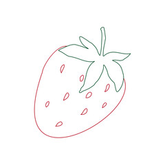Strawberry line art summer fruit icon, logo, coloring page. Sweet food. Vector hand drawn clip art, isolate on white background