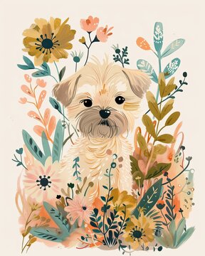 Dandie Dinmont Terrier Boho Dog Nursery Artwork Whimsical Dog Illustration