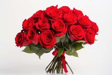 Red roses are isolated on a white background.