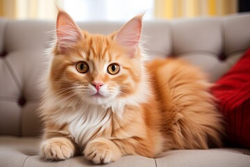 Closeup shot of a beautiful ginger domestic cute kitten cat