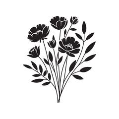 Blossoming Beauty: Silhouetted Bouquets Infusing Spaces with Fragrant Flourishes of Nature's Elegance and Timeless Charm. Flowers silhouette, Flowers bouquet silhouette.