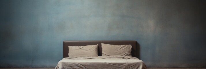Tucked in twin bed isolated against a grunge wall backdrop, banner - obrazy, fototapety, plakaty