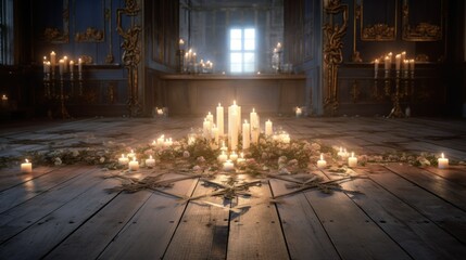 Ash Wednesday altar with candles and the atmosphere of the cross, calm and reflective. creating a calm and contemplative atmosphere - obrazy, fototapety, plakaty