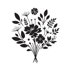 Blossoming Beauty: Silhouetted Bouquets Infusing Spaces with Fragrant Flourishes of Nature's Elegance and Timeless Charm. Flowers silhouette, Flowers bouquet silhouette.