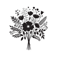 Blossoming Beauty: Silhouetted Bouquets Infusing Spaces with Fragrant Flourishes of Nature's Elegance and Timeless Charm. Flowers silhouette, Flowers bouquet silhouette.