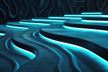 Minimalist Futuristic Wallpaper: Abstract Geometric Blue Neon Glow