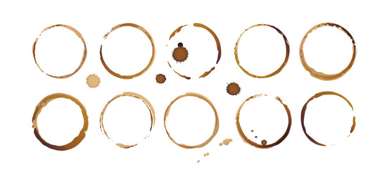 Vector coffee cup stains, Isolated On White Background, tea ring stamps Illustration