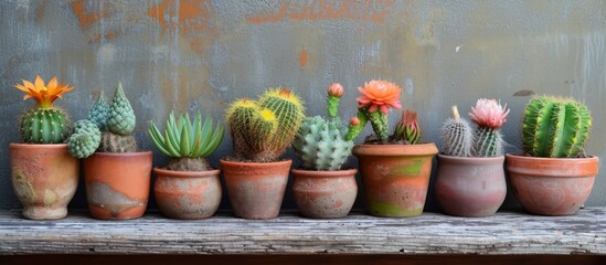Fototapeta na wymiar Spectacular row of prickly cactus plants in desert landscape under the scorching sun