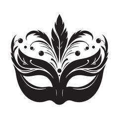Masked Elegance: Silhouetted Masquerade Mask dorning Face with Intrigue, Mystery, and a Dash of Enigmatic Charm and Allure. Vector masquerade silhouette.