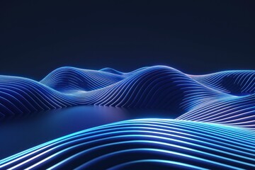 3d render, abstract geometric background illuminated with blue neon light. Glowing wavy line. Futuristic minimal wallpaper