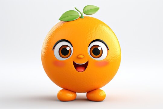 Fototapeta 3D orange funny cartoon character with eyes on white background Generative AI Illustration