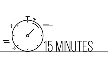 15 minutes timer icon. Stopwatch time sign. Clock symbol vector for time control