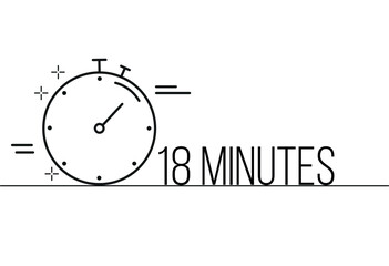 18 minutes timer icon. Stopwatch time sign. Clock symbol vector for time control