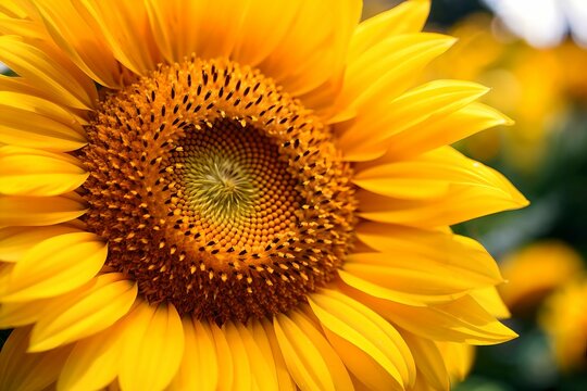 Close-up of sunflower. Summer nature beauty concept. Design for banner, poster. Macro shot 