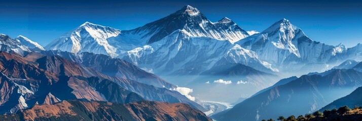 Majestic Himalayan Peaks - The grandeur of the Himalayas with snow-covered peaks stretching towards the sky - obrazy, fototapety, plakaty