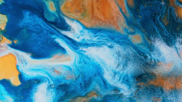 Blue and orange color background for mobile, in the style of fluid art, naturalistic ocean waves, aerial view, liquid acrylics, turquoise and beige, vibrant paints colors