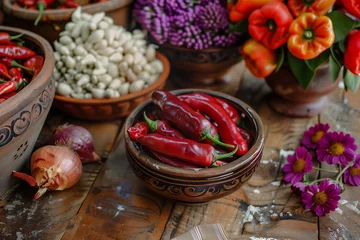 Fototapeten hot chili peppers in a plate, mexican cuisine © Роман Варнава