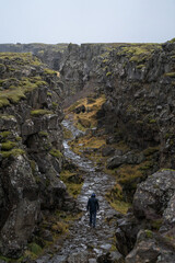 Path to Öxarárfoss waterfall in Thingvellir park, Iceland. Where you can walk between two continents.