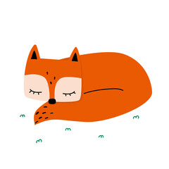 Cute sleeping fox. Cartoon childish graphic. Vector hand drawn illustration. - 741020704