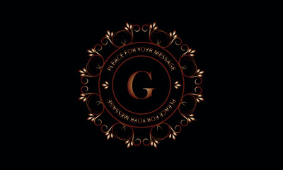 Monogram design template for one or two letters such as G with space for text in a circle. Logo identity for restaurant, hotel, heraldry, jewelry.