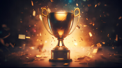 Golden trophy winner cup with copy space