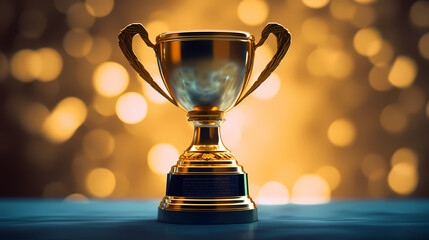 Golden trophy winner cup with copy space
