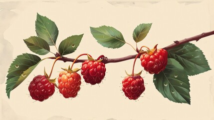 a branch of raspberries with leaves