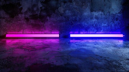 Abstract Blue and Purple Line Neon Light Shapes Futuristic Science Fiction On Black Background.