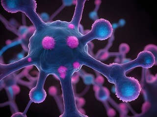 Close up, molecule of candida auris fungal infection , macro. Neon art. - obrazy, fototapety, plakaty
