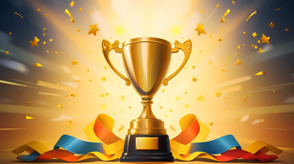 Golden trophy winner cup with copy space